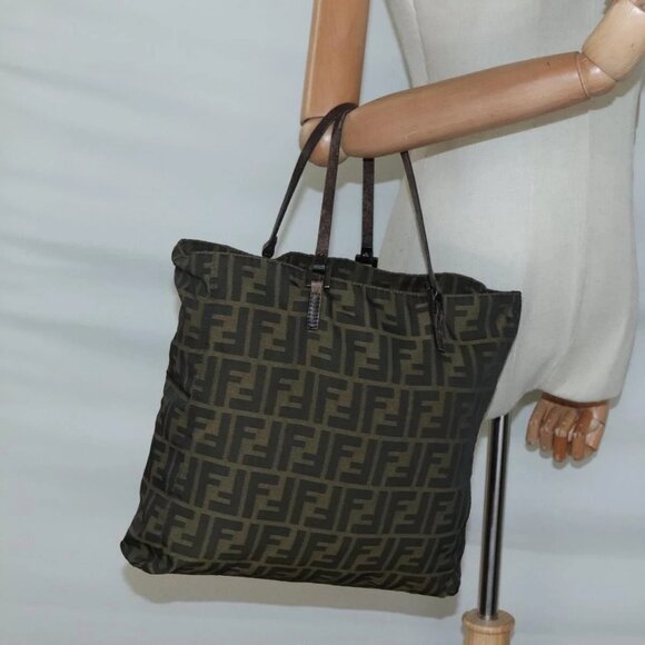 FENDI Zucca Canvas Tote Bag Black Brown Auth - Picture 14 of 16